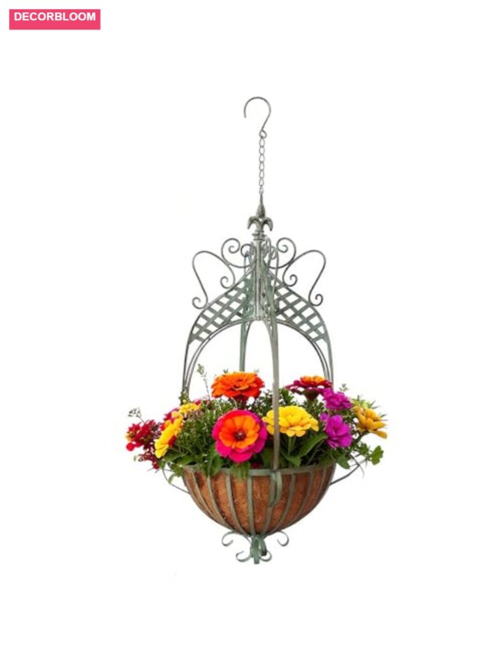 Wrought Iron Hanging Planter Basket Outdoor Indoor 12.6" Rustic Metal